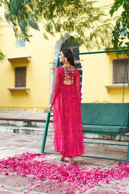 Navratri Festive Bandhani Kutchi Work Georgette Gown