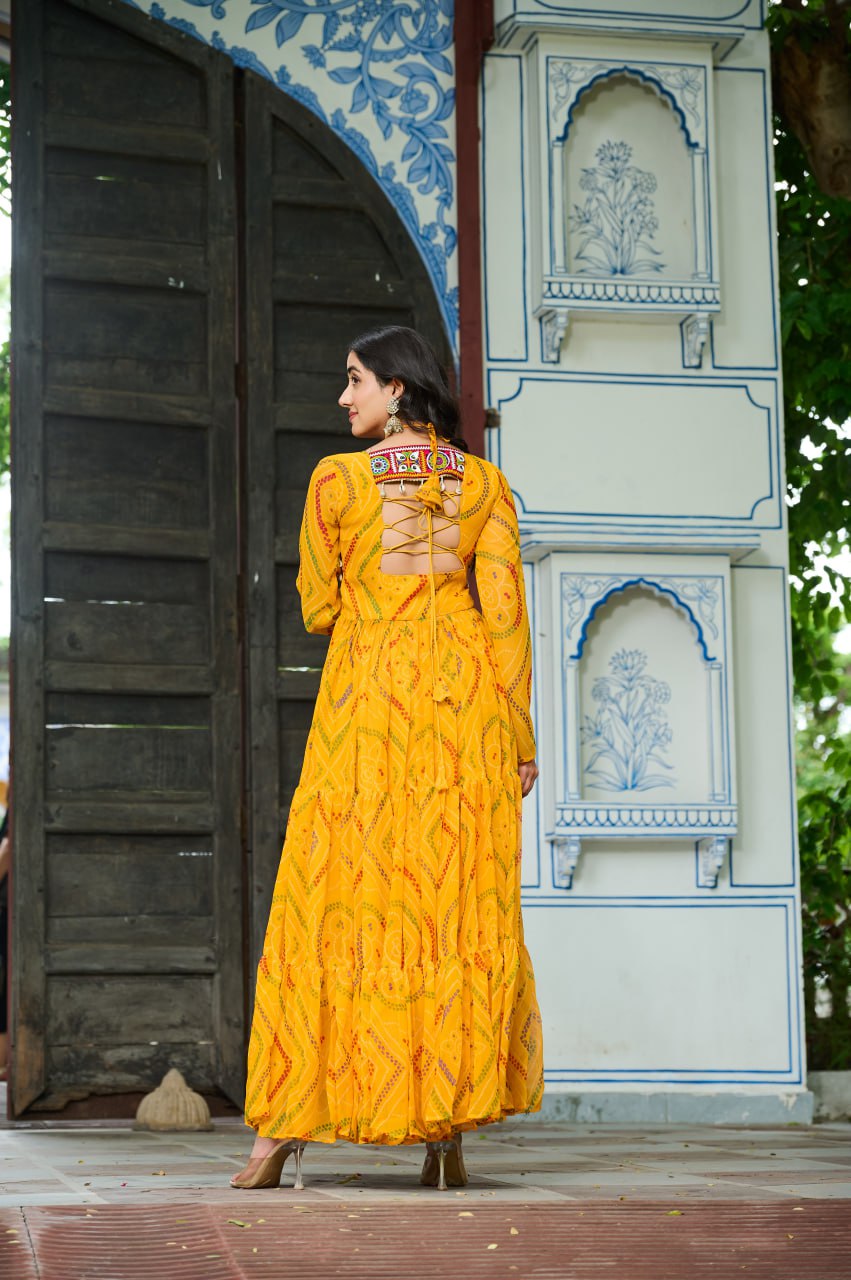 Navratri Festive Bandhani Kutchi Work Georgette Gown
