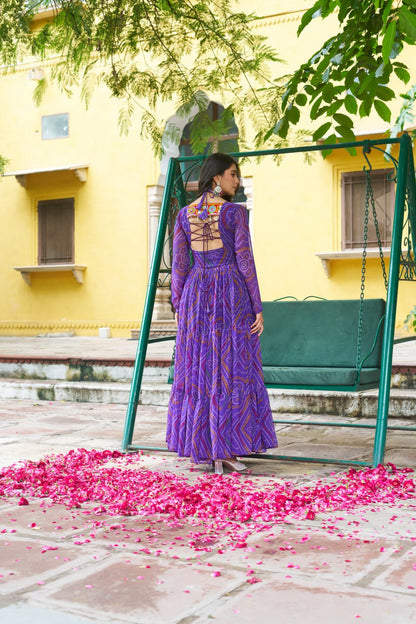 Navratri Festive Bandhani Kutchi Work Georgette Gown