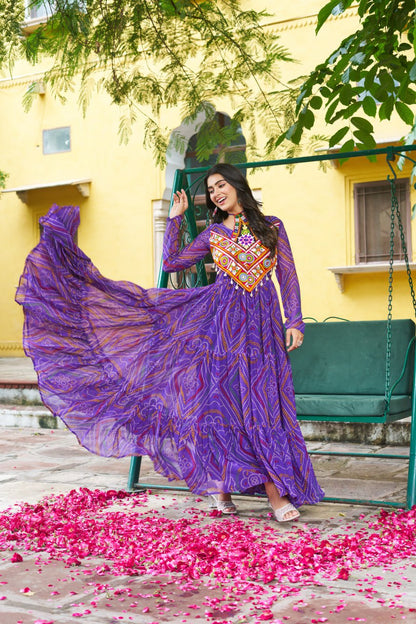 Navratri Festive Bandhani Kutchi Work Georgette Gown