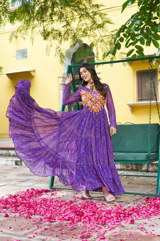Navratri Festive Bandhani Kutchi Work Georgette Gown