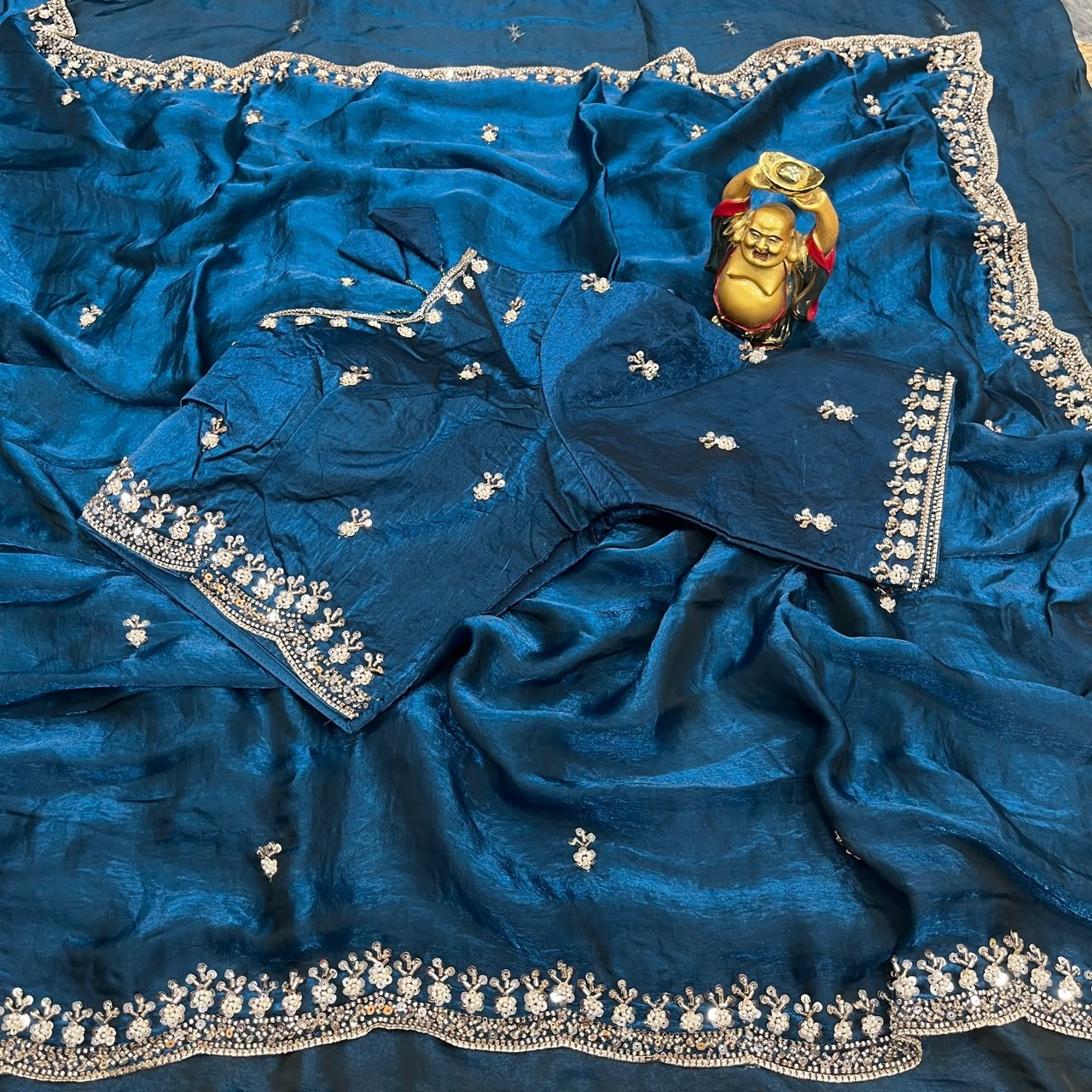 Pure Space Silk Velvet Shine Sequins Cutdana Handwork Saree