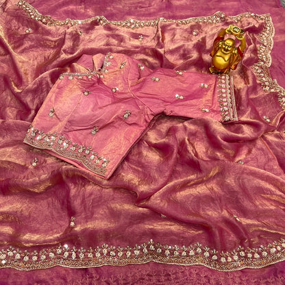 Pure Space Silk Velvet Shine Sequins Cutdana Handwork Saree
