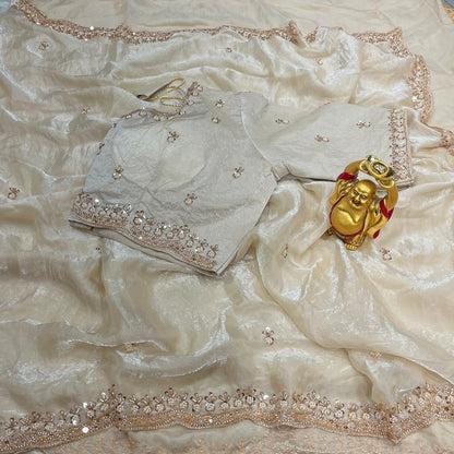 Pure Space Silk Velvet Shine Sequins Cutdana Handwork Saree