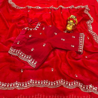 Pure Space Silk Velvet Shine Sequins Cutdana Handwork Saree