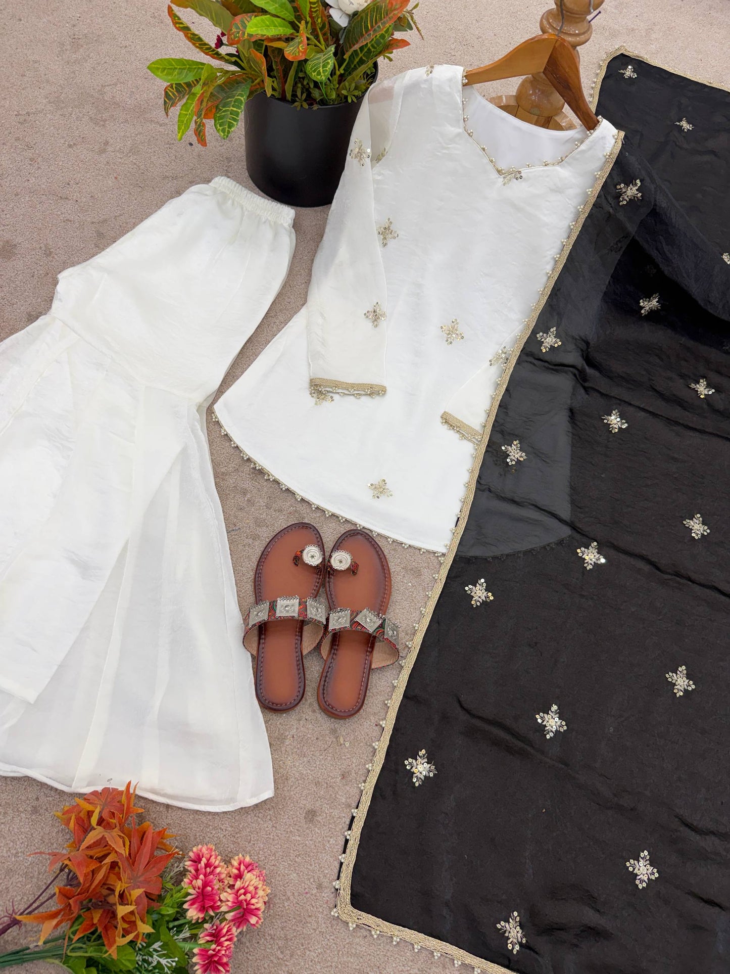 Beautiful Soft Fendy Silk With Embroidery Sequence Work Sharara Suit