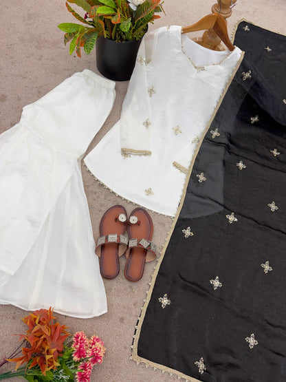 Beautiful Soft Fendy Silk With Embroidery Sequence Work Sharara Suit