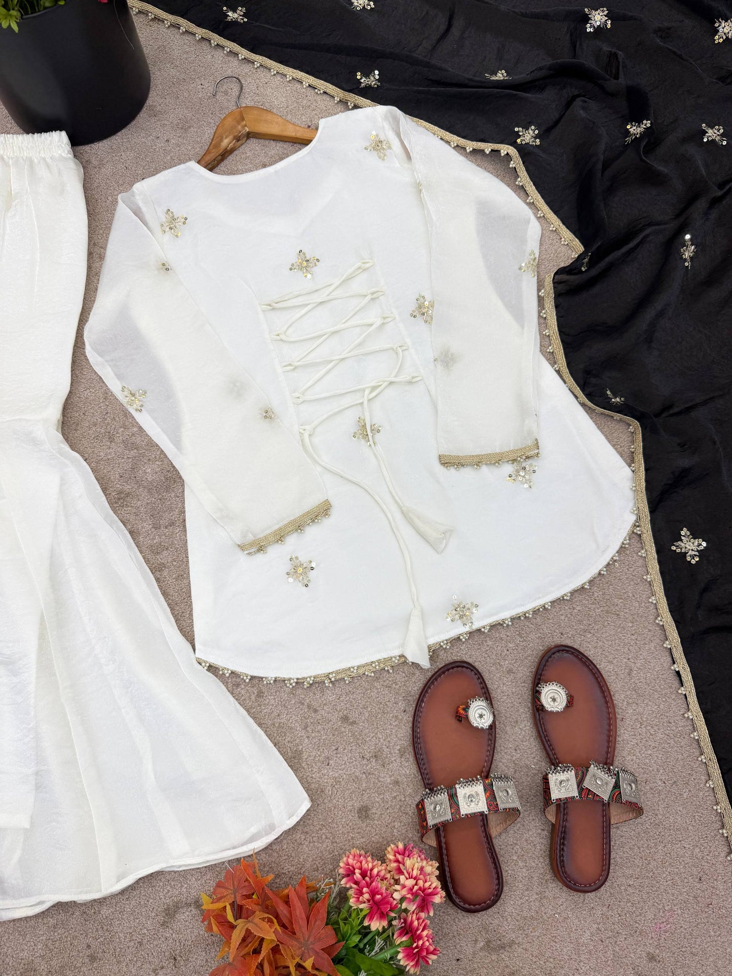 Beautiful Soft Fendy Silk With Embroidery Sequence Work Sharara Suit