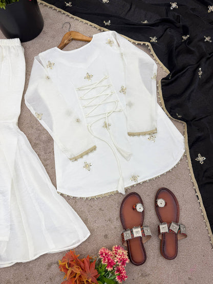 Beautiful Soft Fendy Silk With Embroidery Sequence Work Sharara Suit
