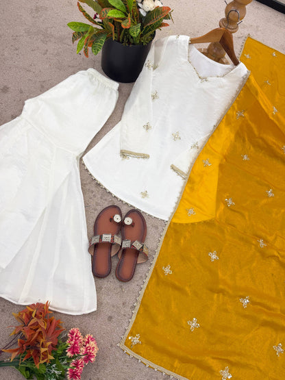 Beautiful Soft Fendy Silk With Embroidery Sequence Work Sharara Suit