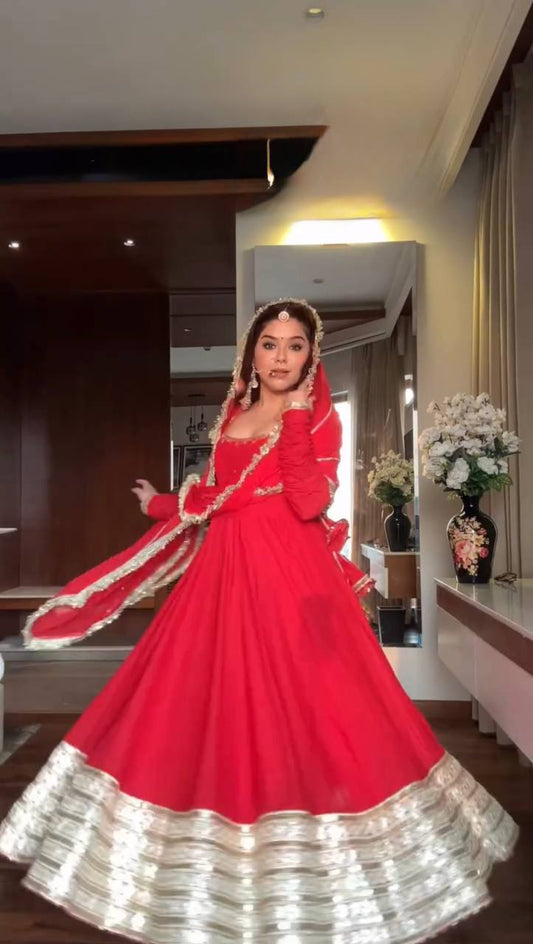 Red Color Georgette Coding Dori With Sequience Work Anarkali
