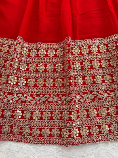 Wedding Special Georgette Squence Work Red Color Anarkali Gown
