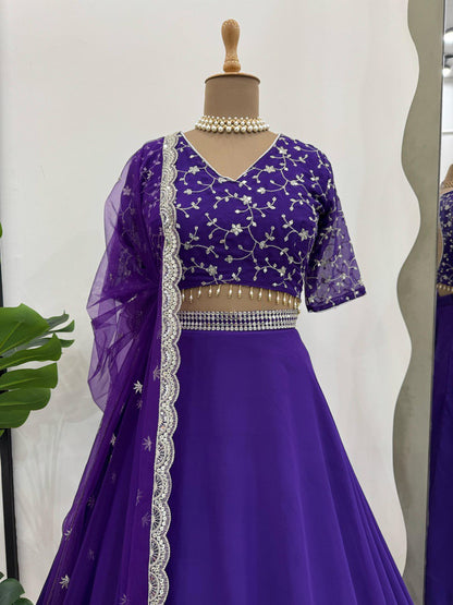 Foux Gorgette Thread With Sequence With Micro Inner Lehenga Choli