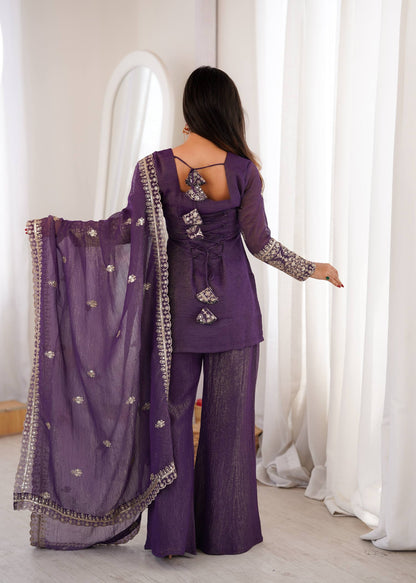 Crunchy Silk Embroidered Bell Bottom Suit Set