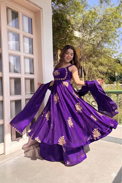 Beautiful Look Fendi Satin Gown With Sequence Embroidery Zari Work Plazzo