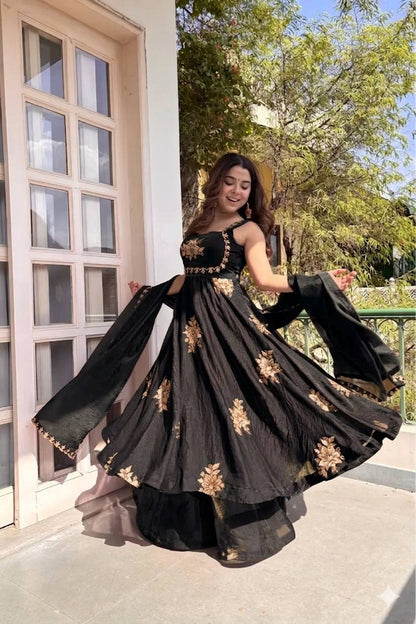 Beautiful Look Fendi Satin Gown With Sequence Embroidery Zari Work Plazzo