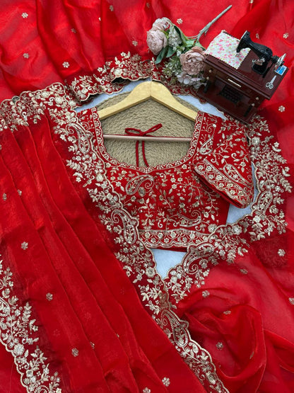 Heavy Fendy Silk Thread Sequins Embroidery Work Saree