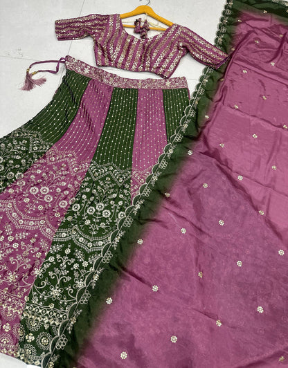 Chinon Fabric With Sequience Embroidery Work Lehenga