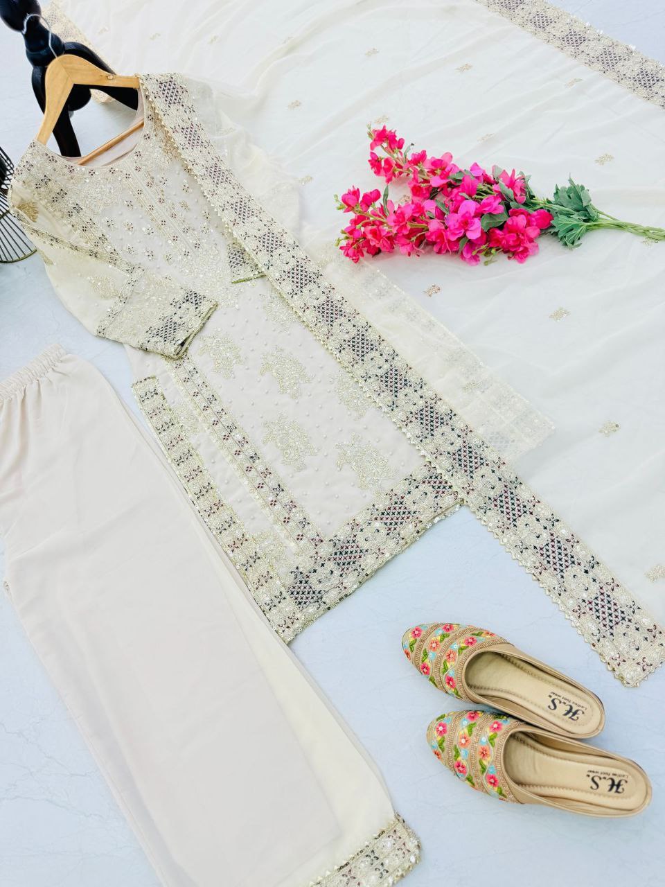 Hevy Faux Georgette Codding Sequins Embroidery Work Top Sharara