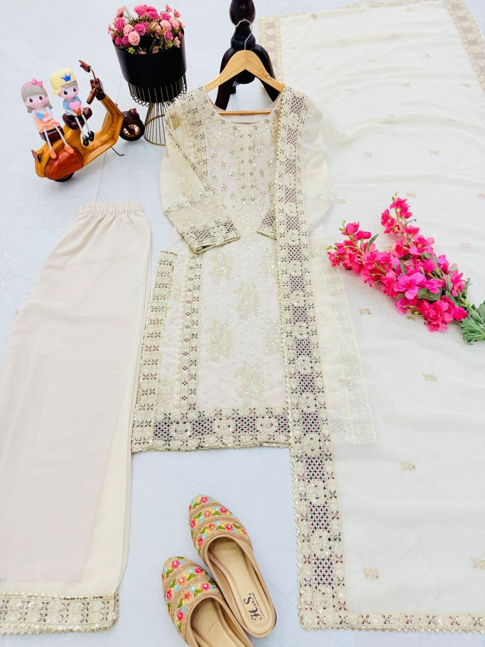 Hevy Faux Georgette Codding Sequins Embroidery Work Top Sharara