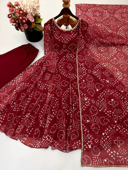 Red Color Beautifull Faux Georgette Print Work Top Pent