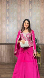 Chinon Sequence Embroidery Work With Full Stithed Blouse Skirt