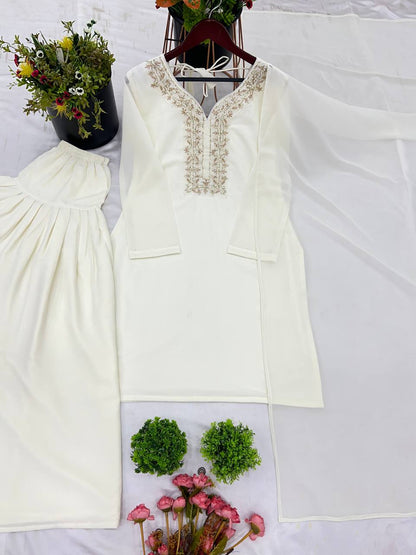 Faux Geeorgette Embroidery And Hand Work With Micro Cotton Top Farshi