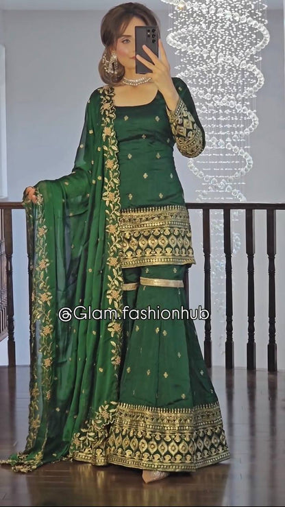 Havy Vichitra Silk Embroidery Work Top Sharara