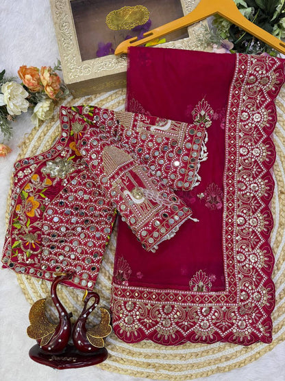 Butterfly Net Sequins Multi Thread Embroidery Mirror Work Saree