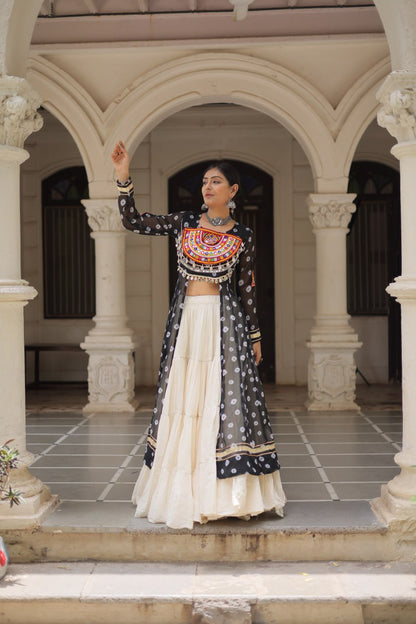 Kora Cotton Navratri Special Plain Work Lehenga