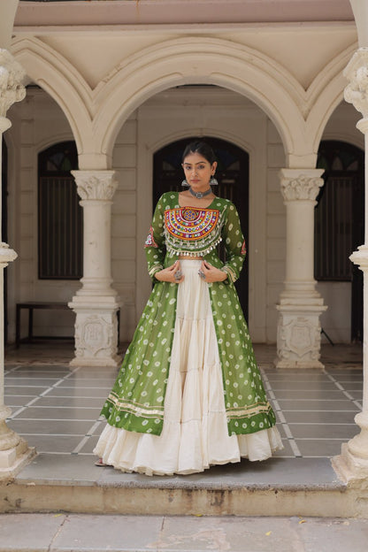 Kora Cotton Navratri Special Plain Work Lehenga
