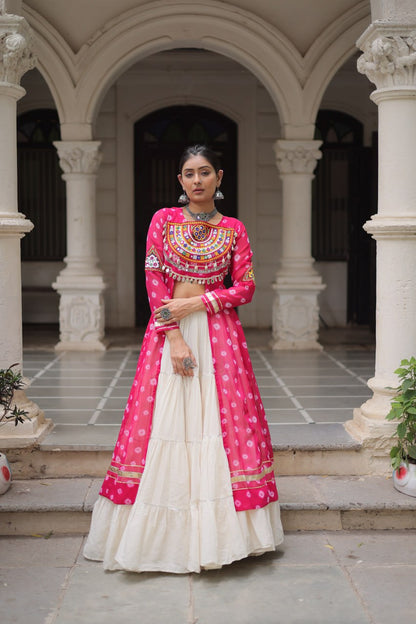 Kora Cotton Navratri Special Plain Work Lehenga