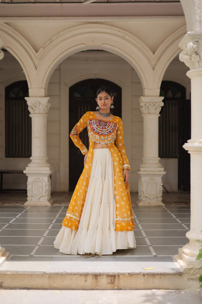 Kora Cotton Navratri Special Plain Work Lehenga