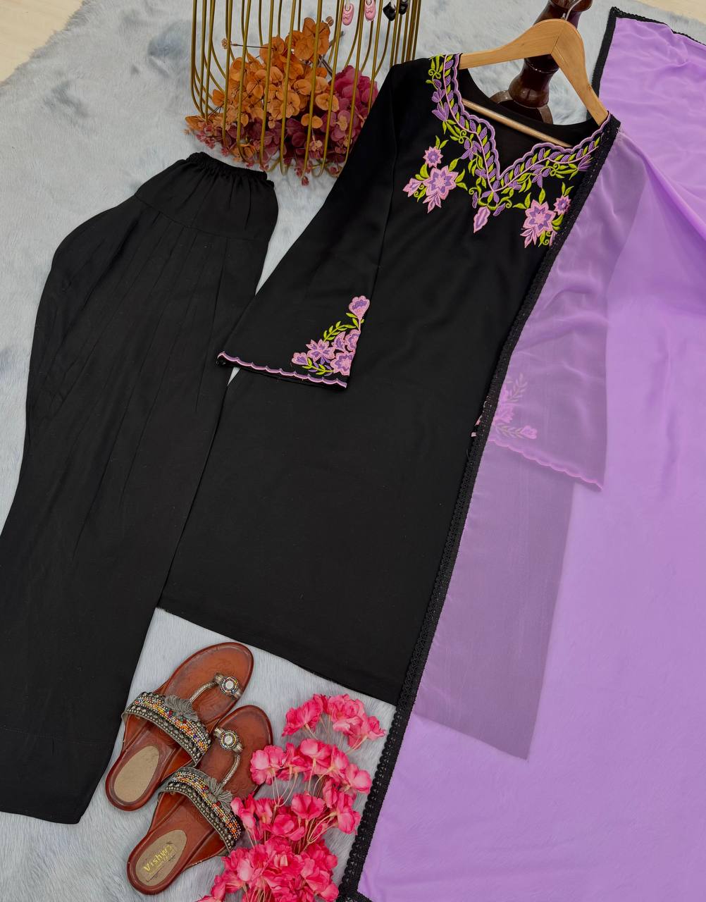 Riyon Silk With Embroidery Work Top And Farshi Plazzo