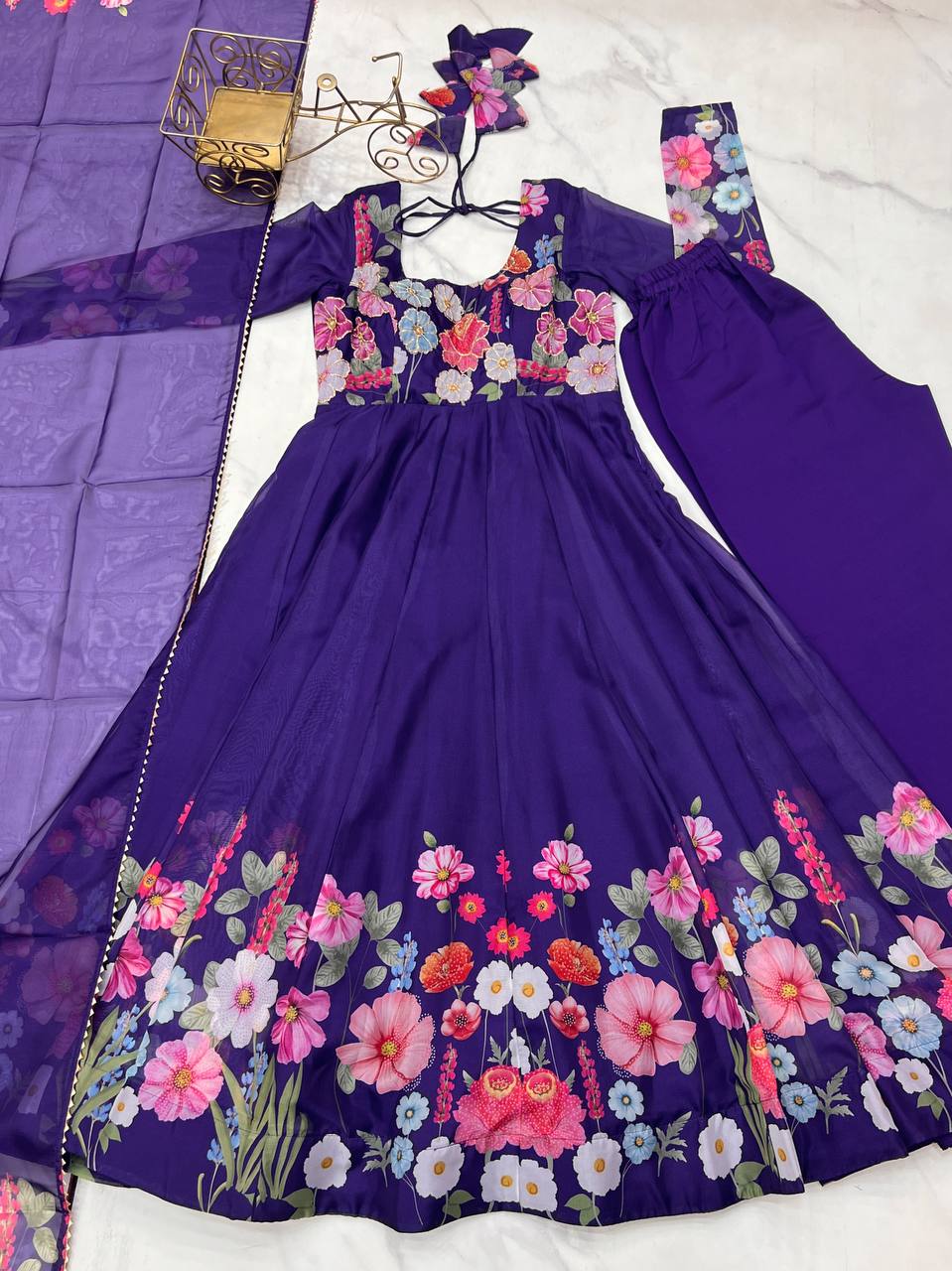 Heavy Organza Tabby Silk Anarkali Gown In 4 Meter Huge Flair