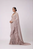 Pink Color Faux Georgette Embroidery Work Saree