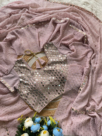 Pink Color Faux Georgette Embroidery Work Saree