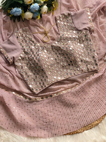 Pink Color Faux Georgette Embroidery Work Saree