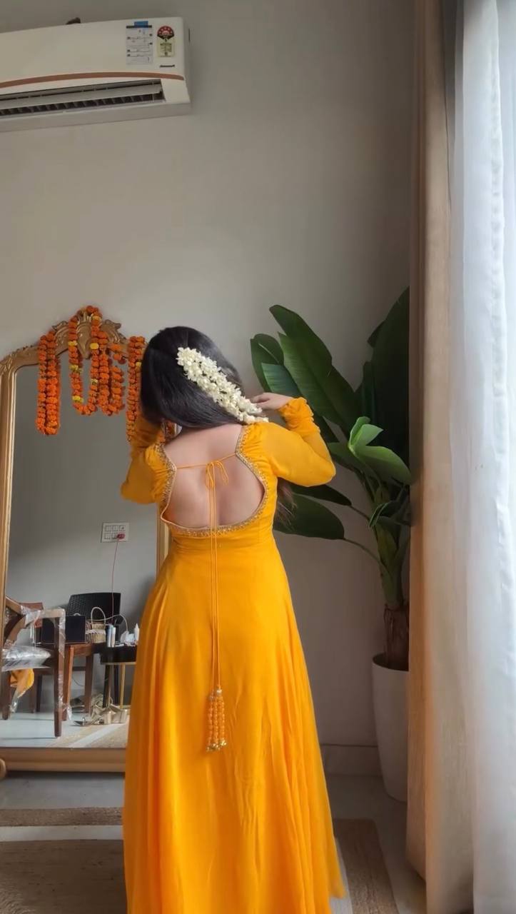 Orange Color Foux Georgette With Hand Work Anarkali