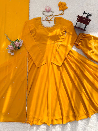 Orange Color Foux Georgette With Hand Work Anarkali