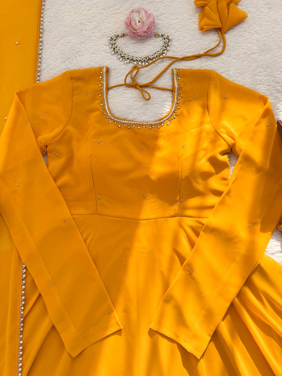 Orange Color Foux Georgette With Hand Work Anarkali