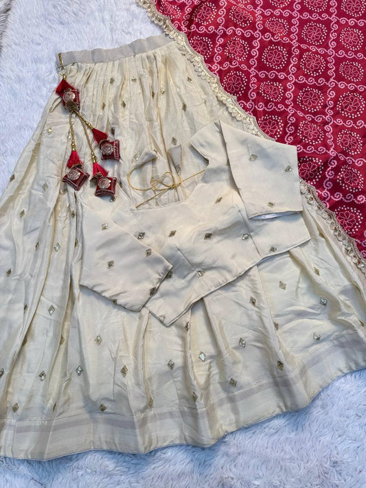 Soft Chinon Silk With Flower Embroidery Design Work Lehenga