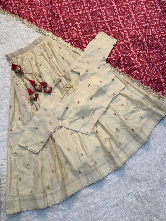 Soft Chinon Silk With Flower Embroidery Design Work Lehenga