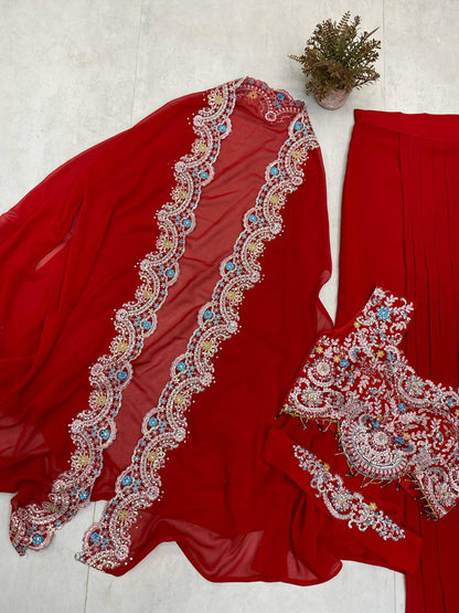 Georgette Sequence Embroidery Work And Full Stitched Shrug Draped