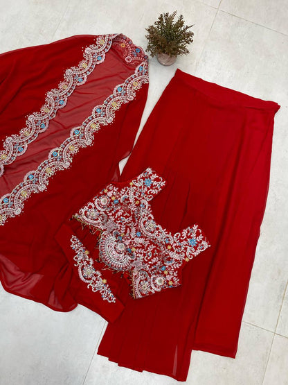 Georgette Sequence Embroidery Work And Full Stitched Shrug Draped
