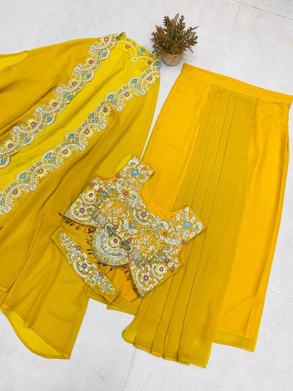 Georgette Sequence Embroidery Work And Full Stitched Shrug Draped