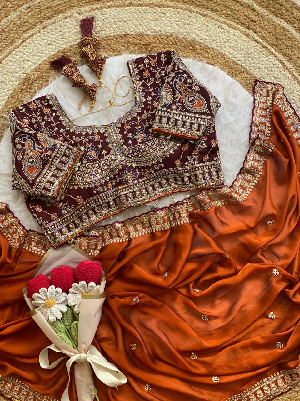 Beautiful Soft Rangoli Silk With Sequins Jari & thread Embroidery Work Saree