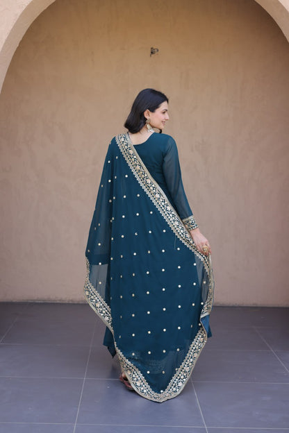 Beautifull Faux Blooming With Multi Sequience Work Gown