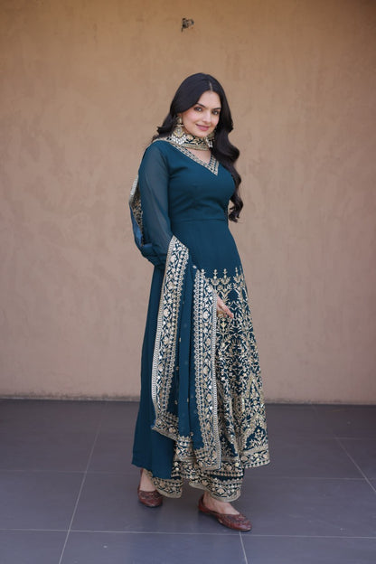 Beautifull Faux Blooming With Multi Sequience Work Gown