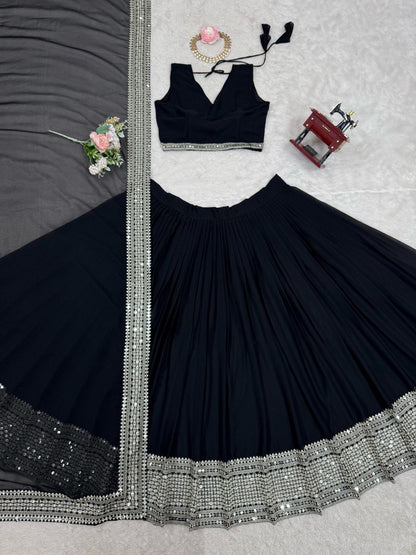 Foux Gorgette Canvas Patta And Cancan Sequence Work Lehenga Choli